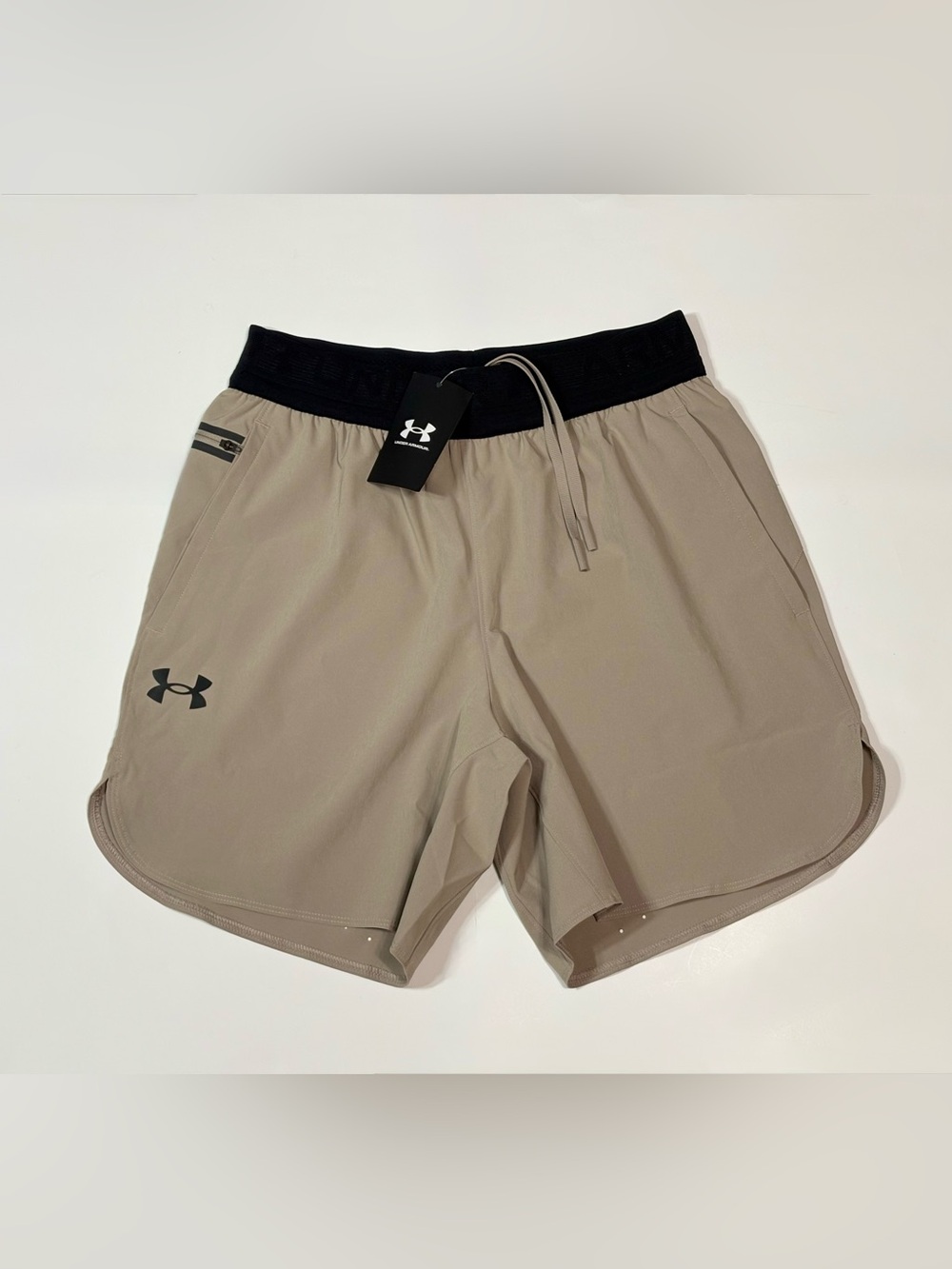 Under Armour Men's Sandstone Athletic Shorts with Black Waistband